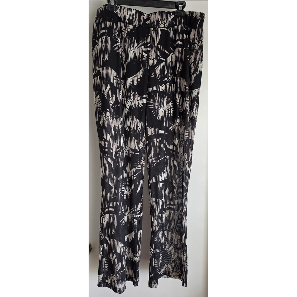 Nina Parker Women Pants Size 36W Black White Abstract Leaf Print Straight